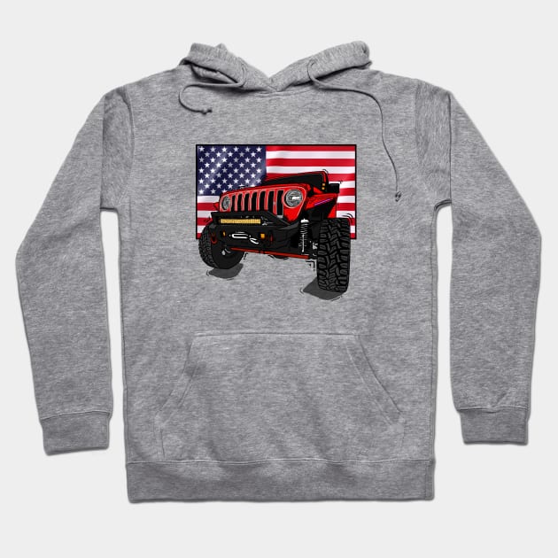 Jeep with American Flag - Red Essential Hoodie by 4x4 Sketch